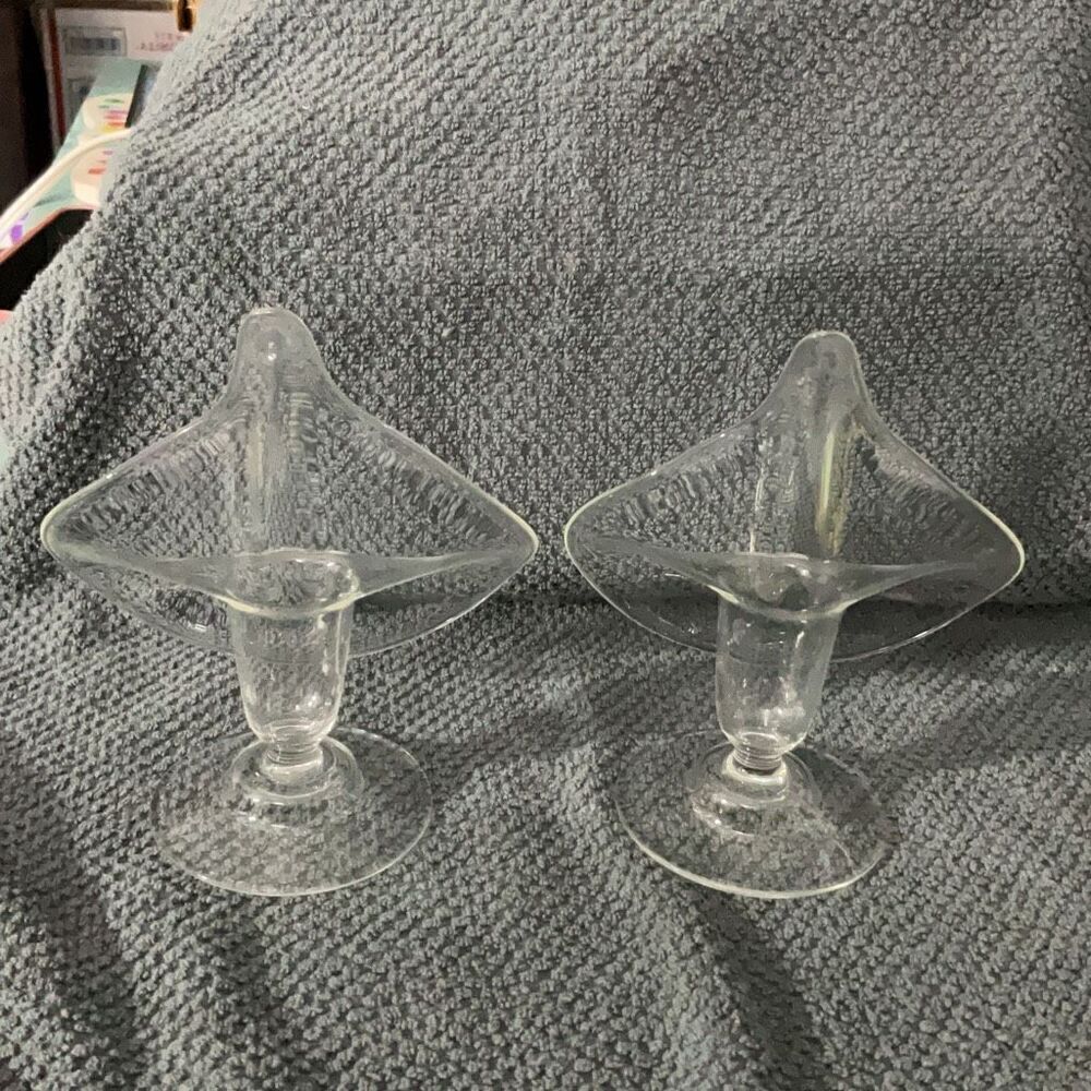 Clear Glass Hand Blown Calla Lily Jack in the Pulpit Set Taper Candle Holders - Picture 3 of 4